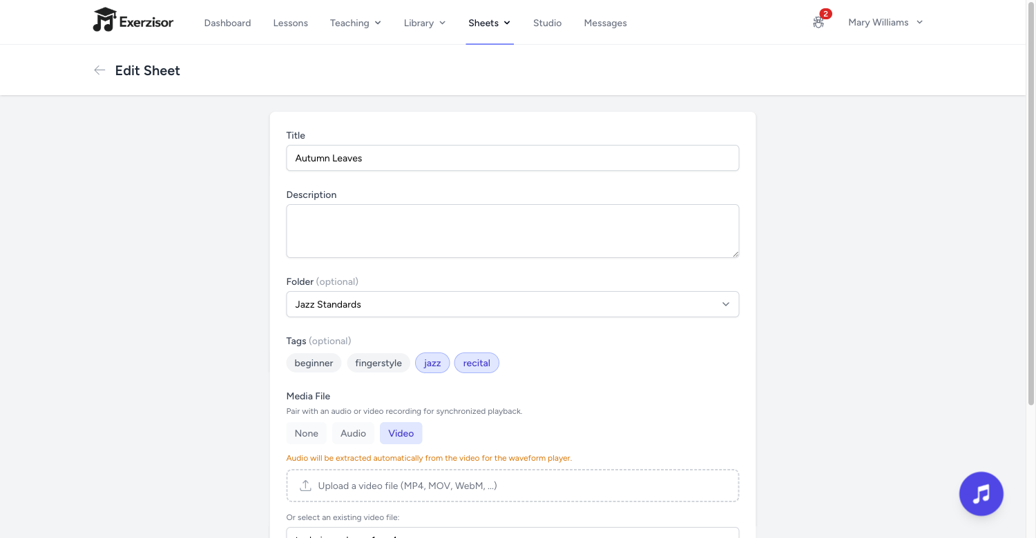 Audio File Management in Sheet Editor — screenshot