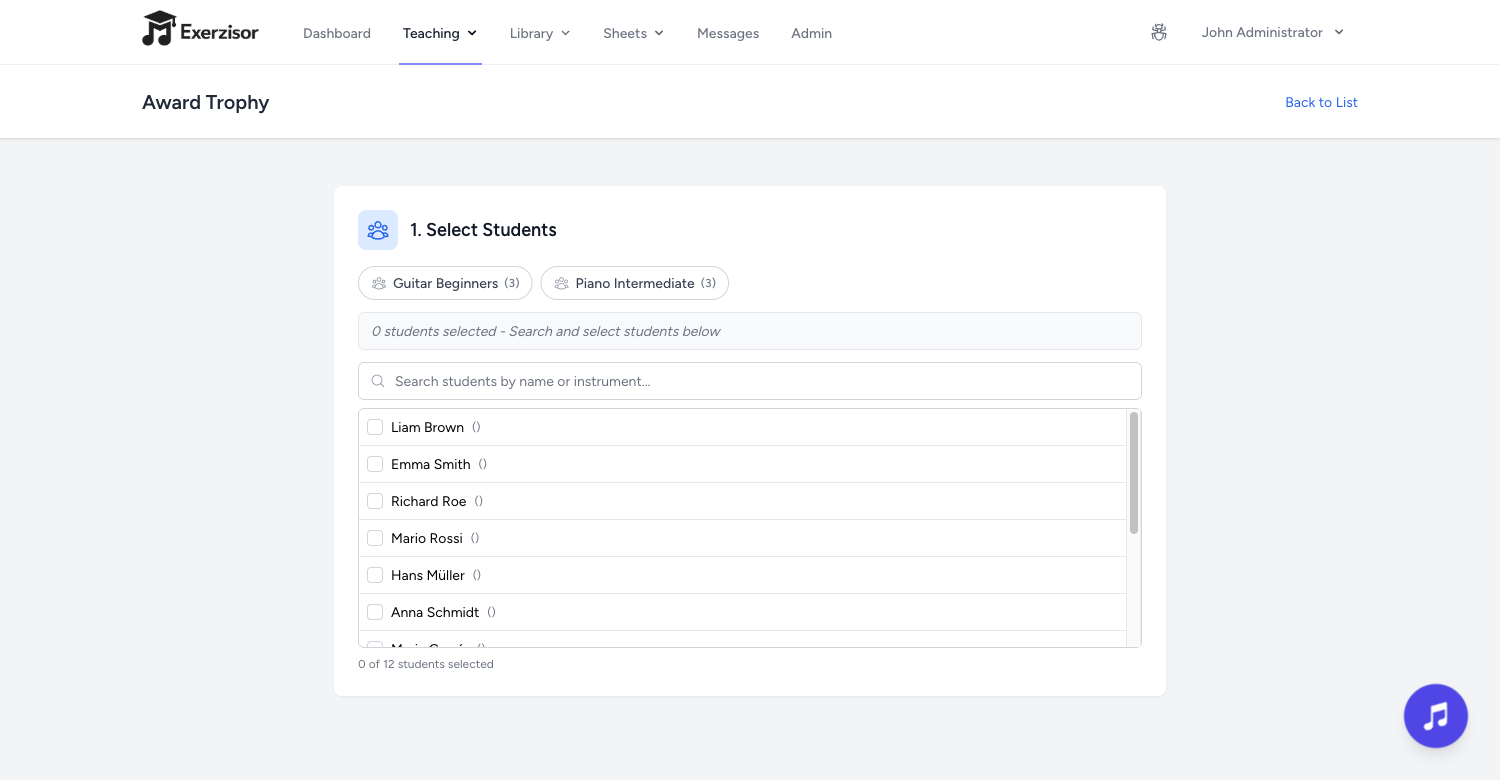 Award Trophies to Multiple Students at Once — screenshot