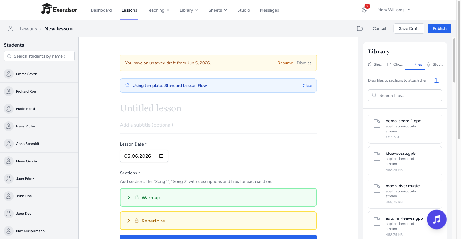 Reuse a Past Lesson & Editable Lesson Titles — screenshot