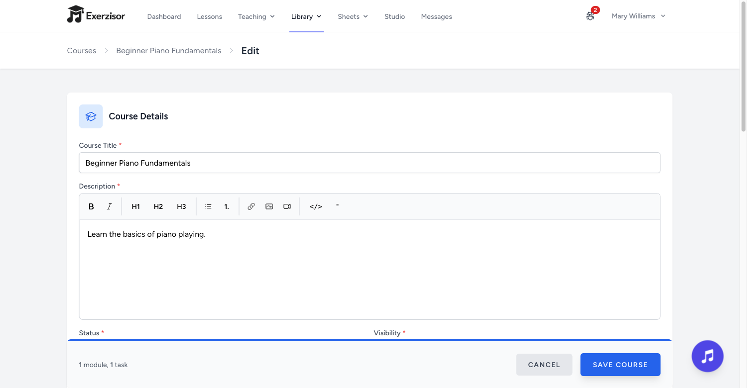 Rich Content Editor for Courses — screenshot