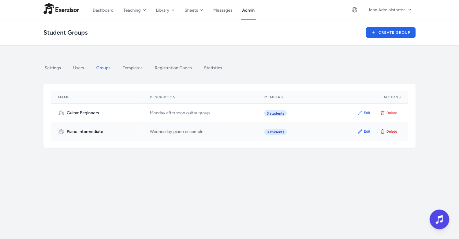 Student Groups — screenshot