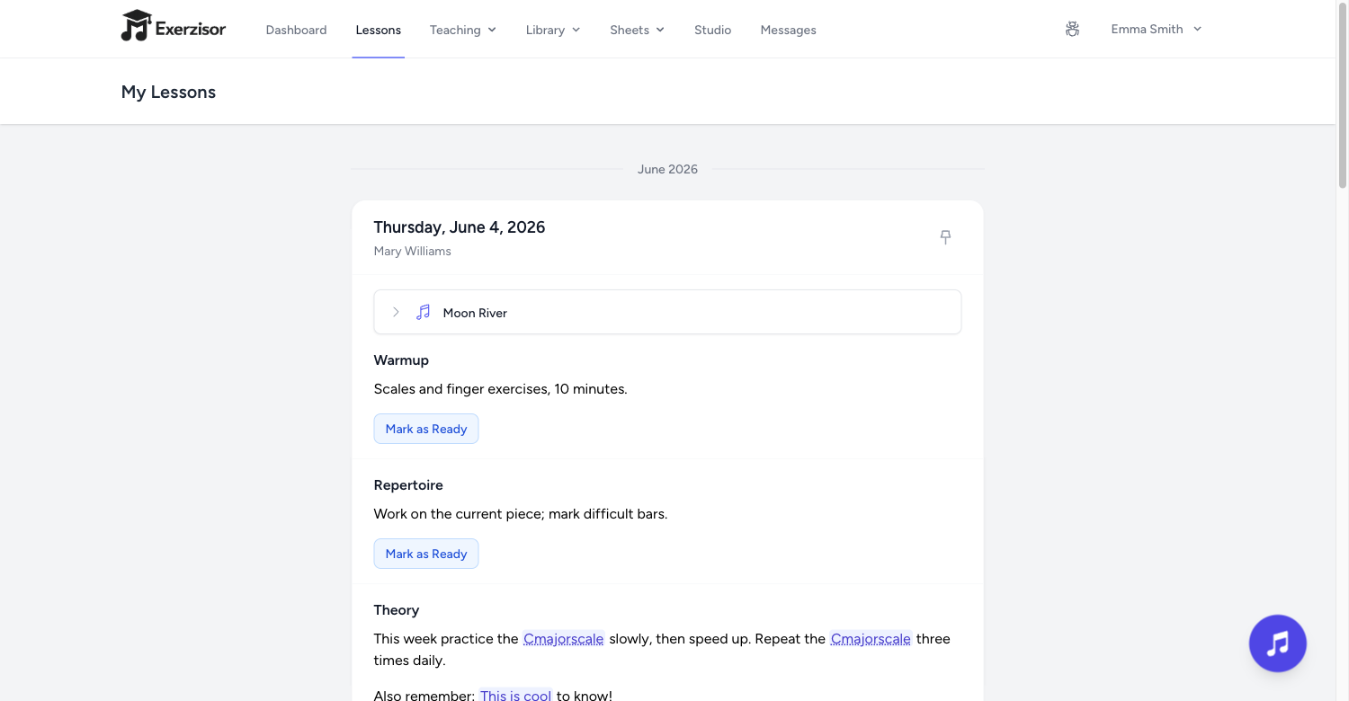 Student Lesson Timeline — screenshot