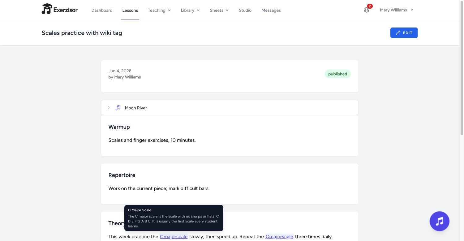 Wiki Tags: Lesson Texts Now Link to Your Knowledge Base — screenshot